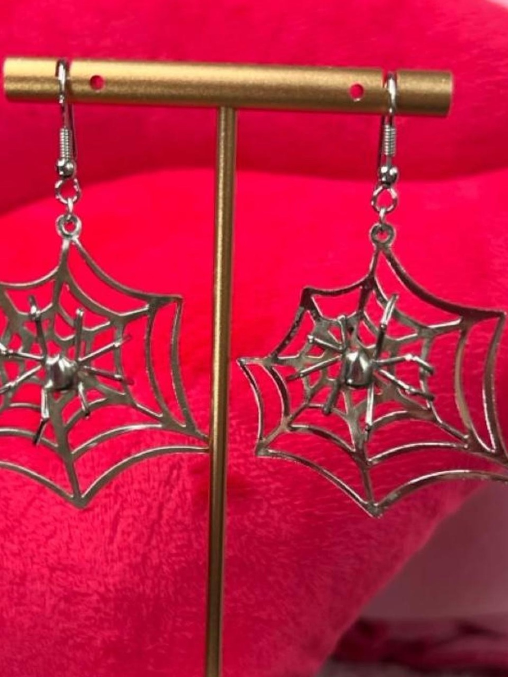 Silver Spider Web Dangle Earrings - Women Jewelry